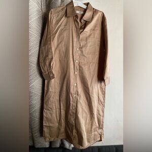 0039 Italy Shirt Dress Tan 3/4 Sleeve Cotton Sz Medium